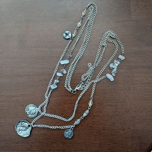 Long layered coin necklace